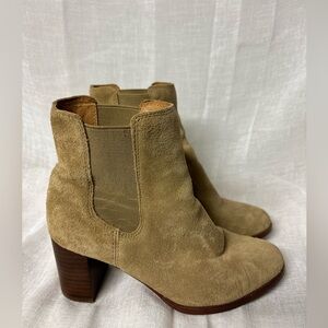 Madewell SZ 6 Laura Chelsea Taupe/Tan slip on ankle stacked block heel boots